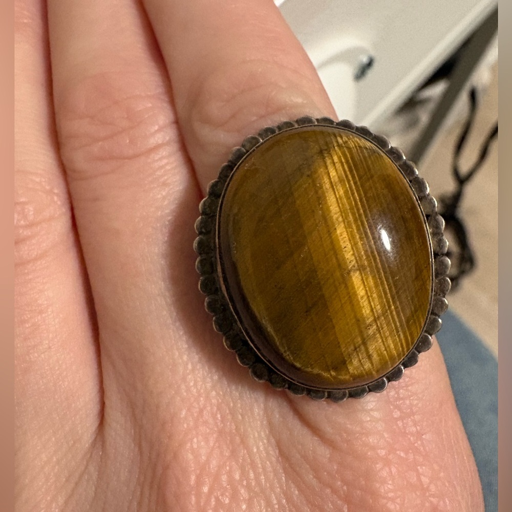 Huge tigers eye sterling silver Ring size 7